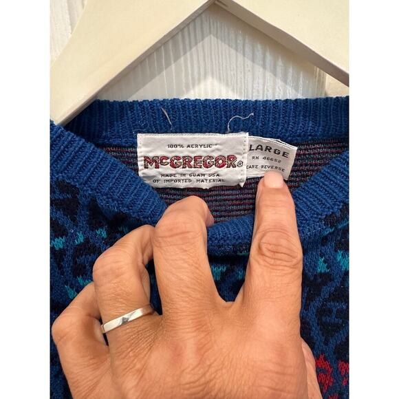 Vintage McGregor Blue Black Long Sleeves Crew Neck Sweater Size Large - Picture 2 of 6